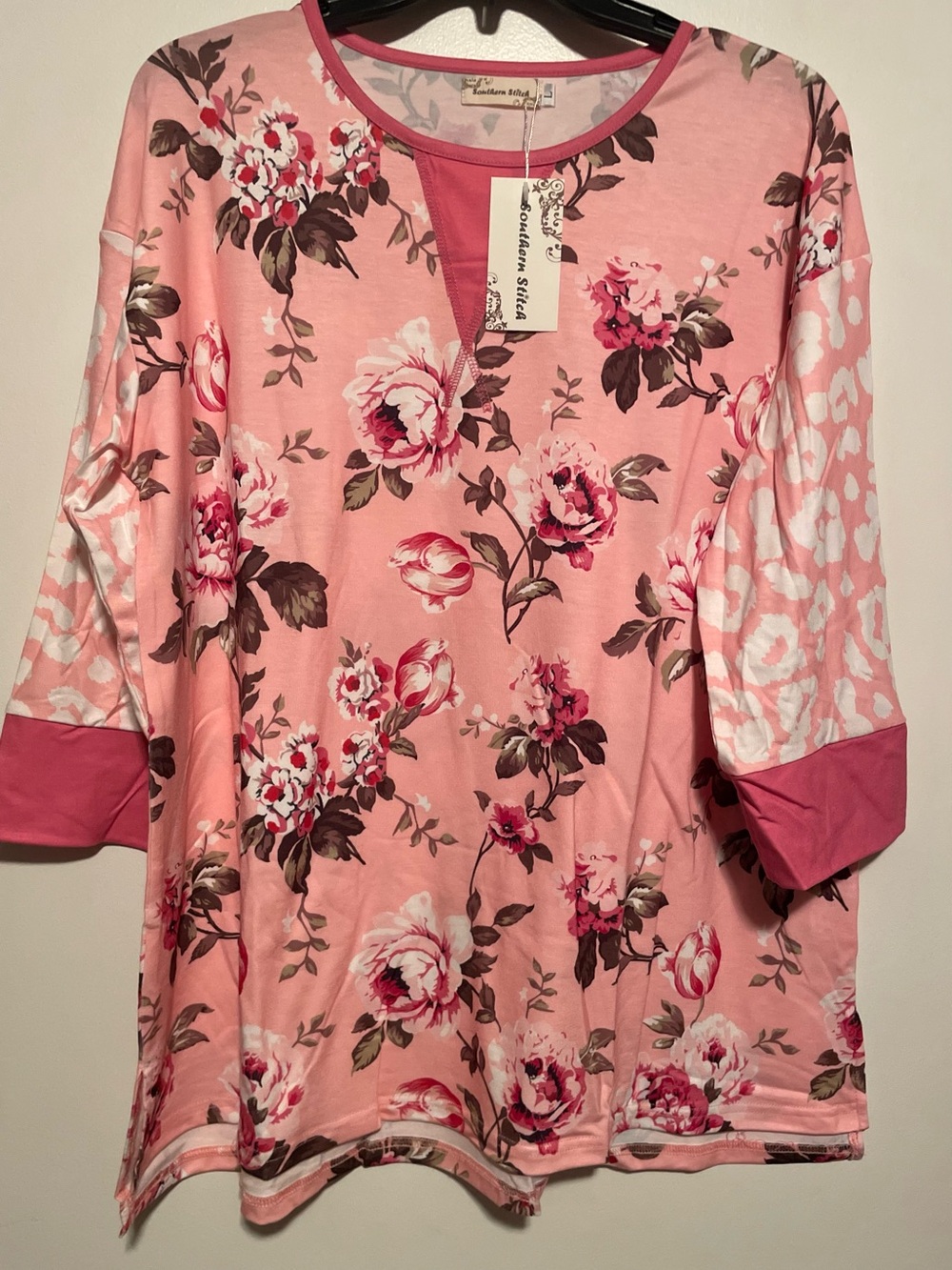 Floral Pink Ladies' 3/4 Sleeve Top